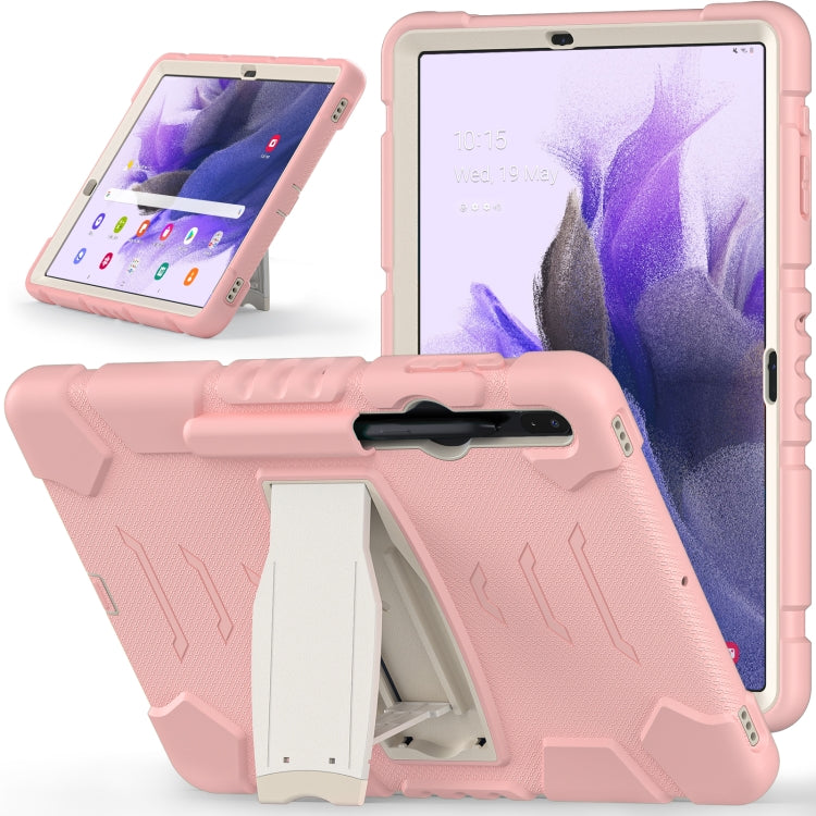 For Samsung Galaxy Tab S7+/ Tab S7 FE / Tab S8+ 3-Layer Protection Screen Frame + PC + Silicone Combination Case with Holder(Cherry Blossoms Pink)