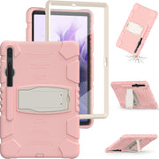 For Samsung Galaxy Tab S7+/ Tab S7 FE / Tab S8+ 3-Layer Protection Screen Frame + PC + Silicone Combination Case with Holder(Cherry Blossoms Pink)