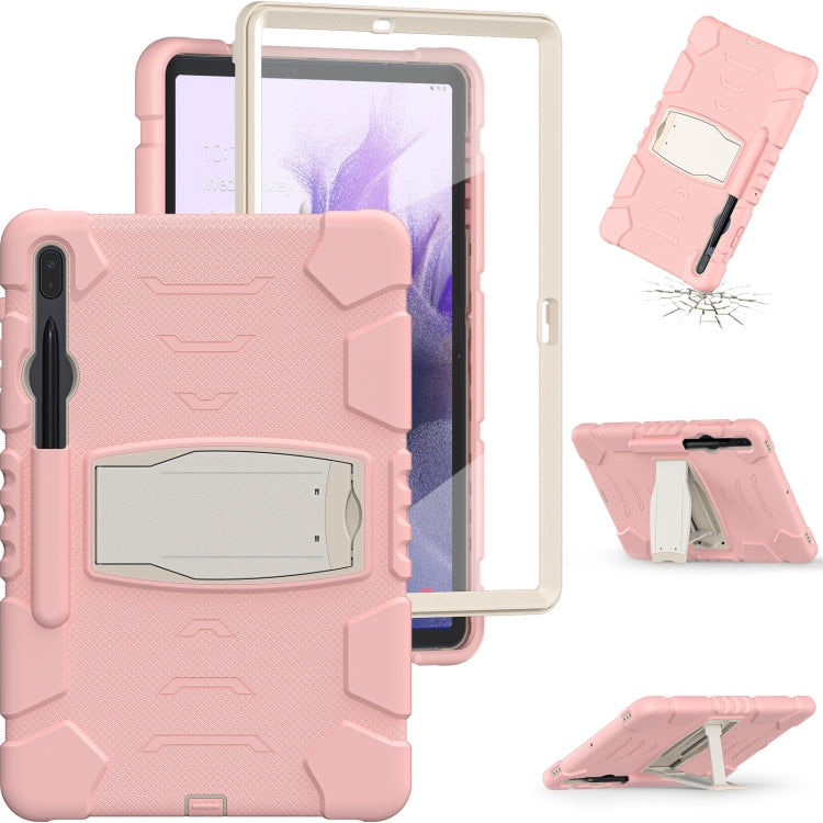 For Samsung Galaxy Tab S7+/ Tab S7 FE / Tab S8+ 3-Layer Protection Screen Frame + PC + Silicone Combination Case with Holder(Cherry Blossoms Pink)