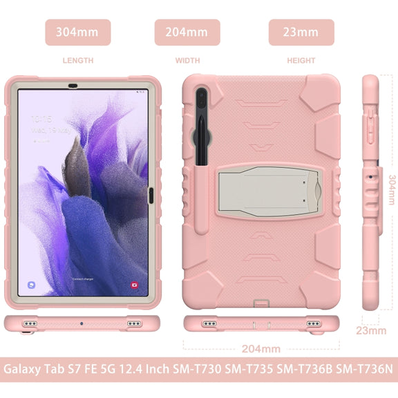 For Samsung Galaxy Tab S7+/ Tab S7 FE / Tab S8+ 3-Layer Protection Screen Frame + PC + Silicone Combination Case with Holder(Cherry Blossoms Pink)