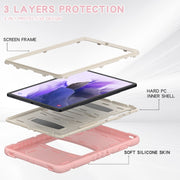 For Samsung Galaxy Tab S7+/ Tab S7 FE / Tab S8+ 3-Layer Protection Screen Frame + PC + Silicone Combination Case with Holder(Cherry Blossoms Pink)
