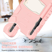 For Samsung Galaxy Tab S7+/ Tab S7 FE / Tab S8+ 3-Layer Protection Screen Frame + PC + Silicone Combination Case with Holder(Cherry Blossoms Pink)