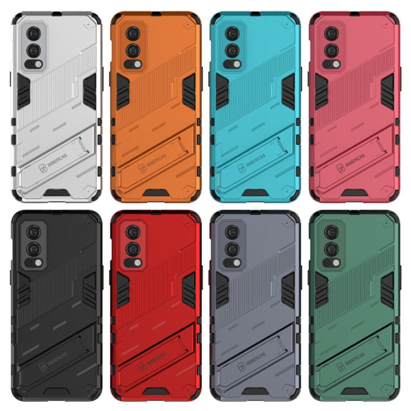 For OnePlus Nord 2 5G Punk Armor 2 in 1 PC + TPU Shockproof Case with Invisible Holder(Black)