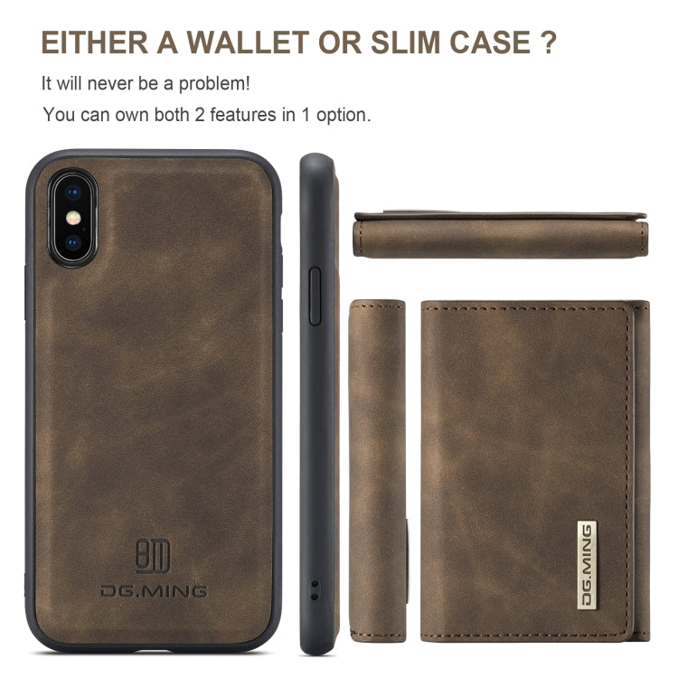 DG.MING M1 Series 3-Fold Multi Card Wallet  Back Cover Shockproof Case with Holder Function For iPhone X(Coffee) -  by DG.MING | Online Shopping South Africa | PMC Jewellery | Buy Now Pay Later Mobicred