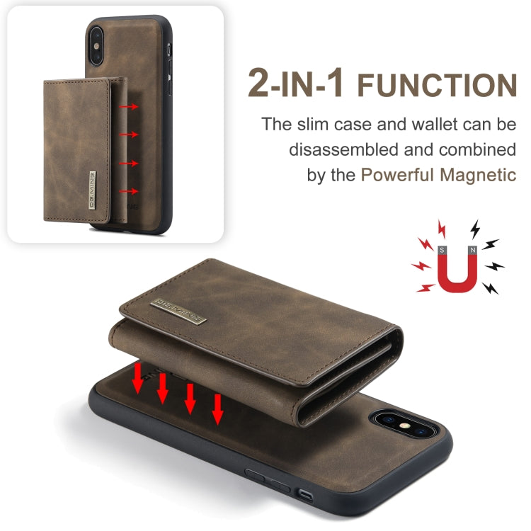 DG.MING M1 Series 3-Fold Multi Card Wallet  Back Cover Shockproof Case with Holder Function For iPhone X(Coffee) -  by DG.MING | Online Shopping South Africa | PMC Jewellery | Buy Now Pay Later Mobicred