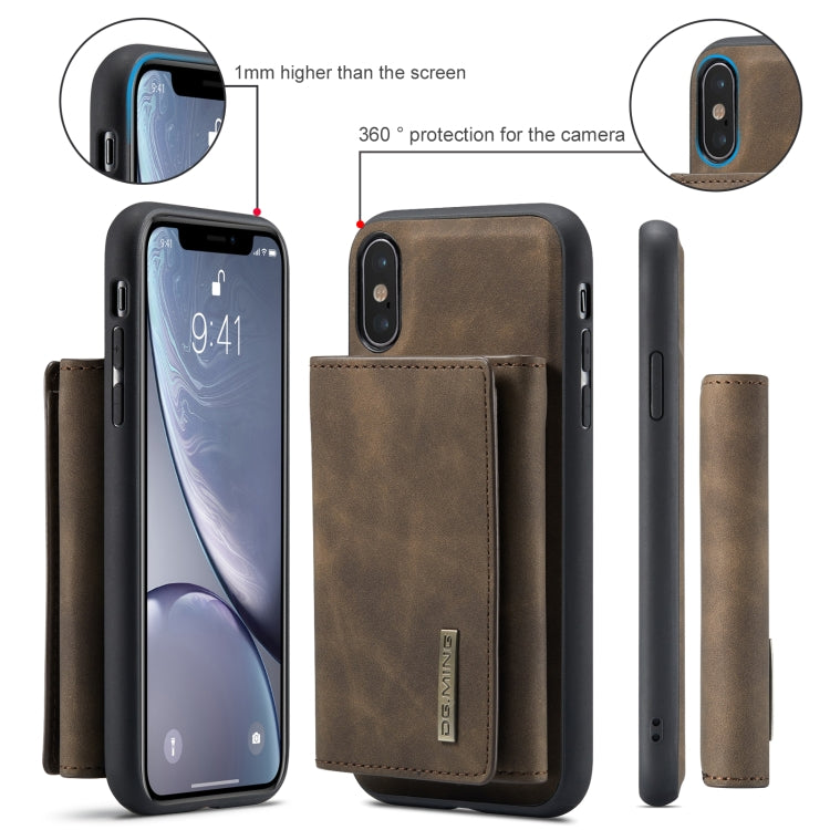 DG.MING M1 Series 3-Fold Multi Card Wallet  Back Cover Shockproof Case with Holder Function For iPhone X(Coffee) -  by DG.MING | Online Shopping South Africa | PMC Jewellery | Buy Now Pay Later Mobicred