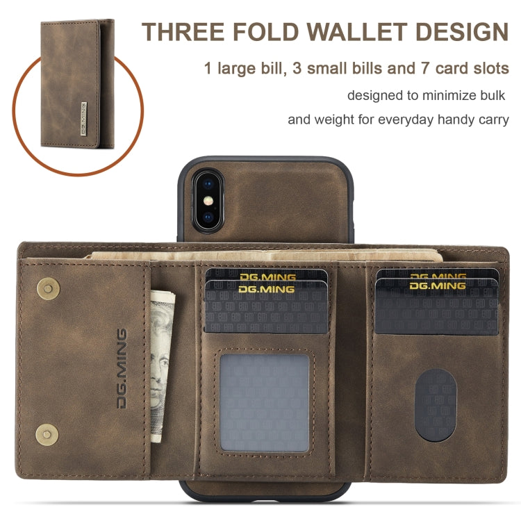 DG.MING M1 Series 3-Fold Multi Card Wallet  Back Cover Shockproof Case with Holder Function For iPhone X(Coffee) -  by DG.MING | Online Shopping South Africa | PMC Jewellery | Buy Now Pay Later Mobicred