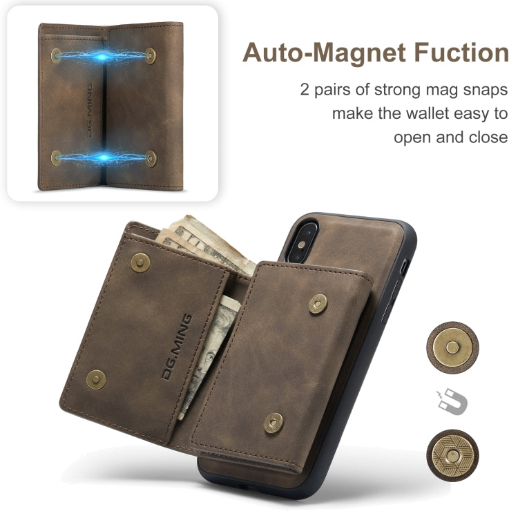 DG.MING M1 Series 3-Fold Multi Card Wallet  Back Cover Shockproof Case with Holder Function For iPhone X(Coffee) -  by DG.MING | Online Shopping South Africa | PMC TechLife | Buy Now Pay Later Mobicred