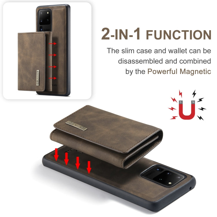 For Samsung Galaxy S20 Ultra DG.MING M1 Series 3-Fold Multi Card Wallet  Back Cover Shockproof Case with Holder Function(Coffee)
