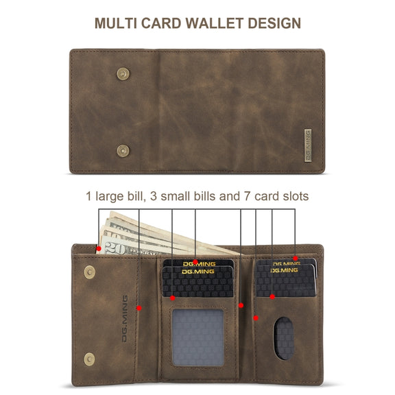 For Samsung Galaxy S20 Ultra DG.MING M1 Series 3-Fold Multi Card Wallet  Back Cover Shockproof Case with Holder Function(Coffee)
