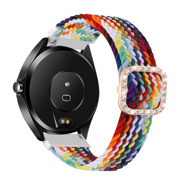 Compatible with Garmin Venu/Vivoactive 3 20mm Universal Adjustable Braided Elastic Diamond Buckle Watch Band(Rainbow)