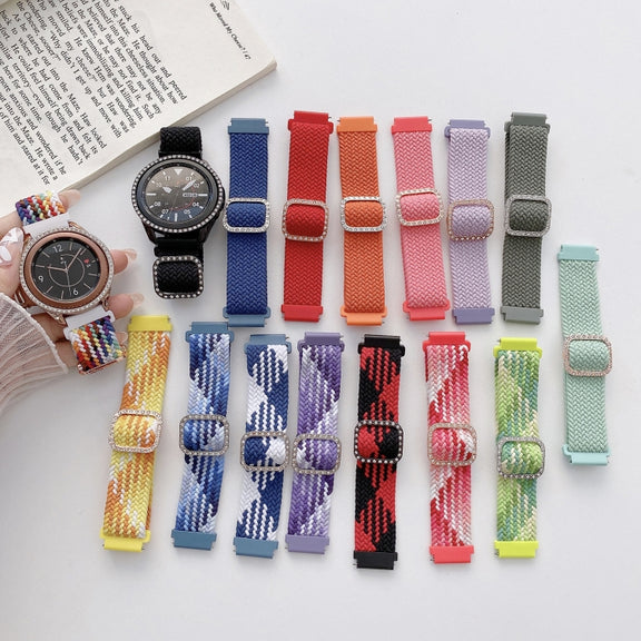 Compatible with Garmin Venu/Vivoactive 3 20mm Universal Adjustable Braided Elastic Diamond Buckle Watch Band(Rainbow)