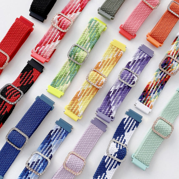 Compatible with Garmin Venu/Vivoactive 3 20mm Universal Adjustable Braided Elastic Diamond Buckle Watch Band(Rainbow)