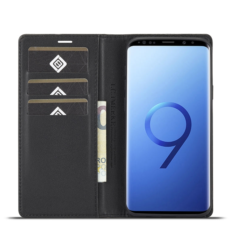 LC.IMEEKE Carbon Fiber PU + TPU Horizontal Flip Leather Case with Holder & Card Slot & Wallet For Samsung Galaxy S9+(Vertical Black)