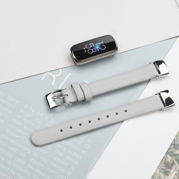 For Fitbit Luxe Leather Watch Band, Size:S(White)
