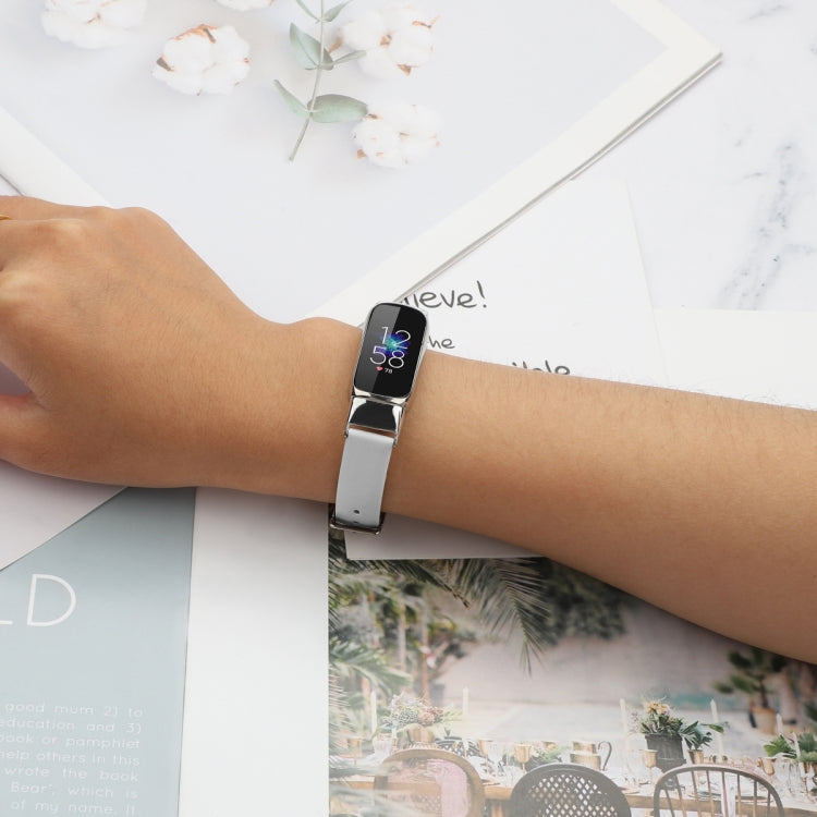 For Fitbit Luxe Leather Watch Band, Size:S(White)