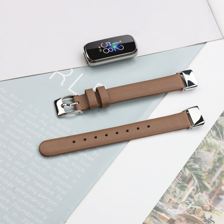 For Fitbit Luxe Leather Watch Band, Size:S(Brown) - Watch Bands by PMC TechLife | Online Shopping South Africa | PMC TechLife | Buy Now Pay Later Mobicred