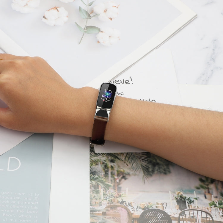 For Fitbit Luxe Leather Watch Band, Size:S(Brown) - Watch Bands by PMC TechLife | Online Shopping South Africa | PMC TechLife | Buy Now Pay Later Mobicred