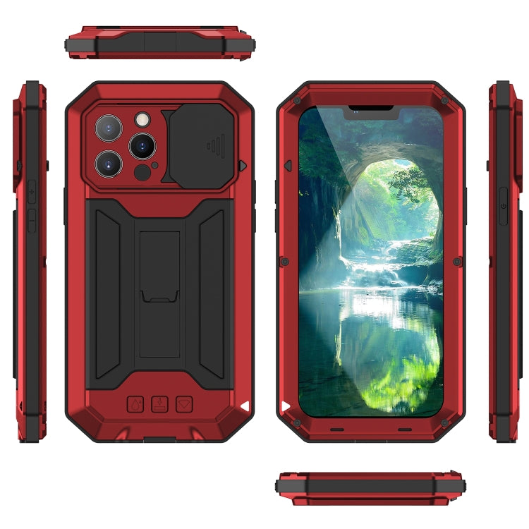 For iPhone 13 Pro Max R-JUST Sliding Camera Shockproof Life Waterproof Dust-proof Metal + Silicone Protective Case with Holder (Red) - iPhone 13 Pro Max Cases by R-JUST | Online Shopping South Africa | PMC TechLife | Buy Now Pay Later Mobicred