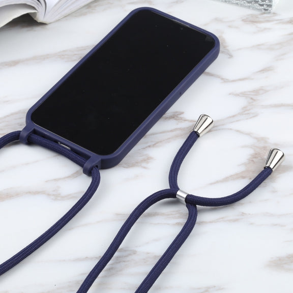 For iPhone 13 Pro Candy Colors TPU Protective Case with Lanyard (Dark Blue)