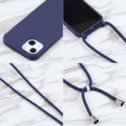 For iPhone 13 Pro Candy Colors TPU Protective Case with Lanyard (Dark Blue)