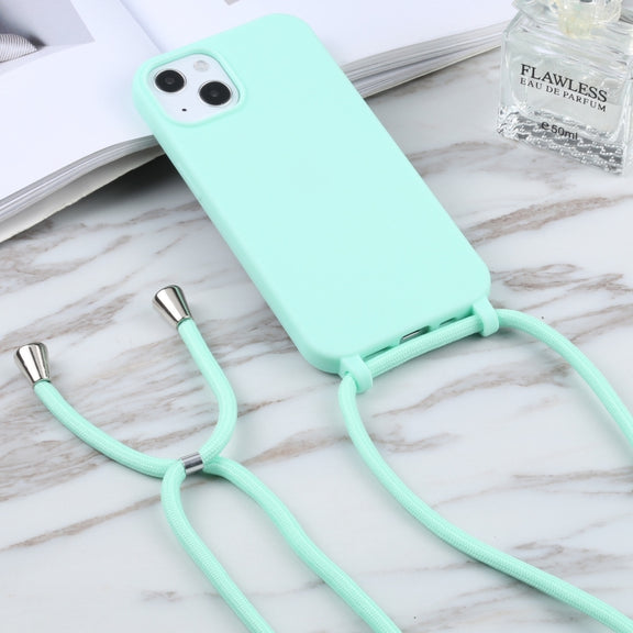 For iPhone 13 Pro Max Candy Colors TPU Protective Case with Lanyard (Mint Green)