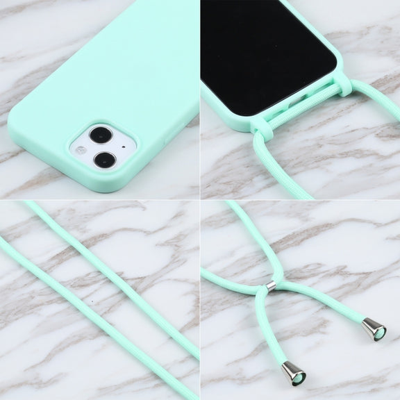 For iPhone 13 Pro Max Candy Colors TPU Protective Case with Lanyard (Mint Green)