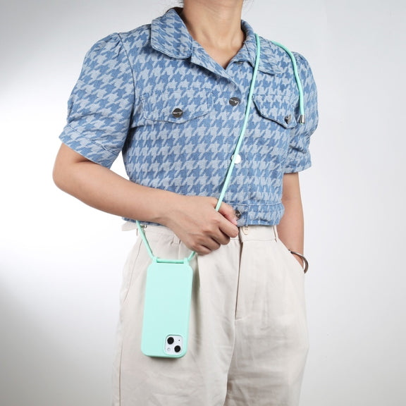 For iPhone 13 Pro Max Candy Colors TPU Protective Case with Lanyard (Mint Green)