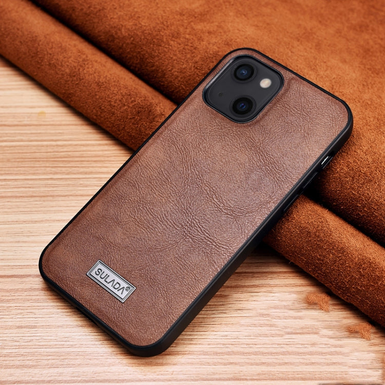 For iPhone 13 SULADA Shockproof TPU + Handmade Leather Protective Case(Brown) - free shipping - PMC TechLife - Order now!