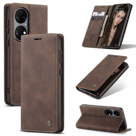 CaseMe 013 Multifunctional Horizontal Flip Leather Case with Holder & Card Slot & Wallet For Huawei P50(Coffee) - Huawei Cases by CaseMe | Online Shopping South Africa | PMC Jewellery | Buy Now Pay Later Mobicred