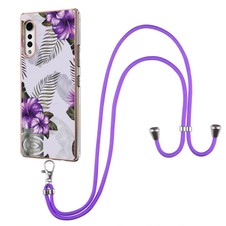 For LG Velvet 4G / Velvet 5G / G9 Electroplating Pattern IMD TPU Shockproof Case with Neck Lanyard(Purple Flower) - LG Cases by PMC TechLife | Online Shopping South Africa | PMC TechLife | Buy Now Pay Later Mobicred