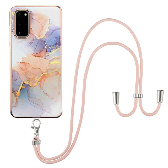 For Samsung Galaxy S20 Electroplating Pattern IMD TPU Shockproof Case with Neck Lanyard(Milky Way White Marble)