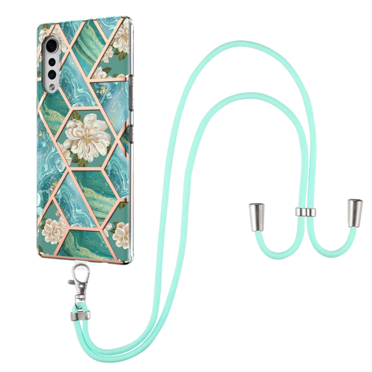 For LG Velvet 4G / Velvet 5G / G9 Electroplating Splicing Marble Flower Pattern TPU Shockproof Case with Lanyard(Blue Flower) - LG Cases by PMC TechLife | Online Shopping South Africa | PMC TechLife | Buy Now Pay Later Mobicred