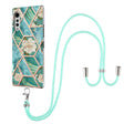 For LG Velvet 4G / Velvet 5G / G9 Electroplating Splicing Marble Flower Pattern TPU Shockproof Case with Lanyard(Blue Flower) - LG Cases by PMC TechLife | Online Shopping South Africa | PMC TechLife | Buy Now Pay Later Mobicred
