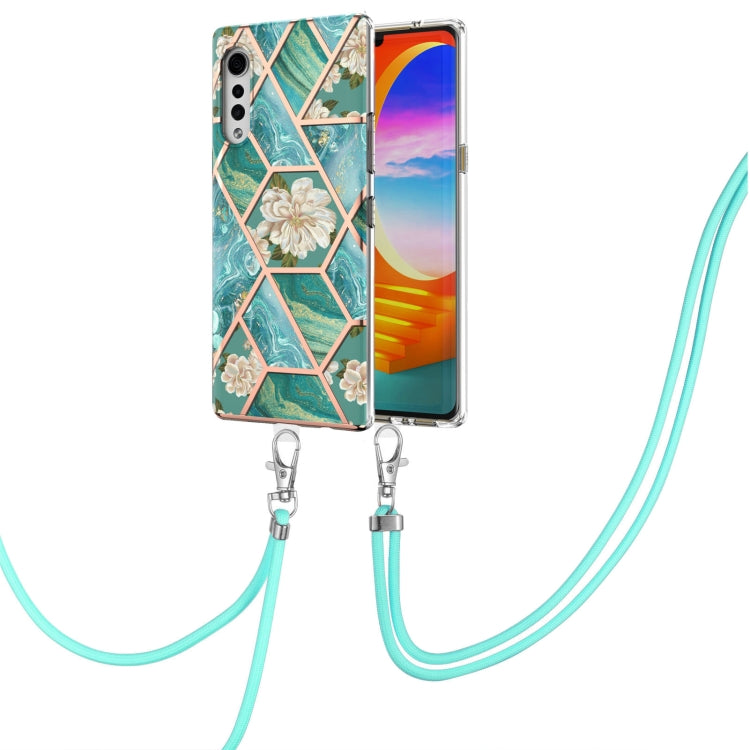 For LG Velvet 4G / Velvet 5G / G9 Electroplating Splicing Marble Flower Pattern TPU Shockproof Case with Lanyard(Blue Flower) - LG Cases by PMC TechLife | Online Shopping South Africa | PMC TechLife | Buy Now Pay Later Mobicred