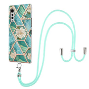 For LG Velvet 4G / Velvet 5G / G9 Electroplating Splicing Marble Flower Pattern TPU Shockproof Case with Lanyard(Blue Flower)