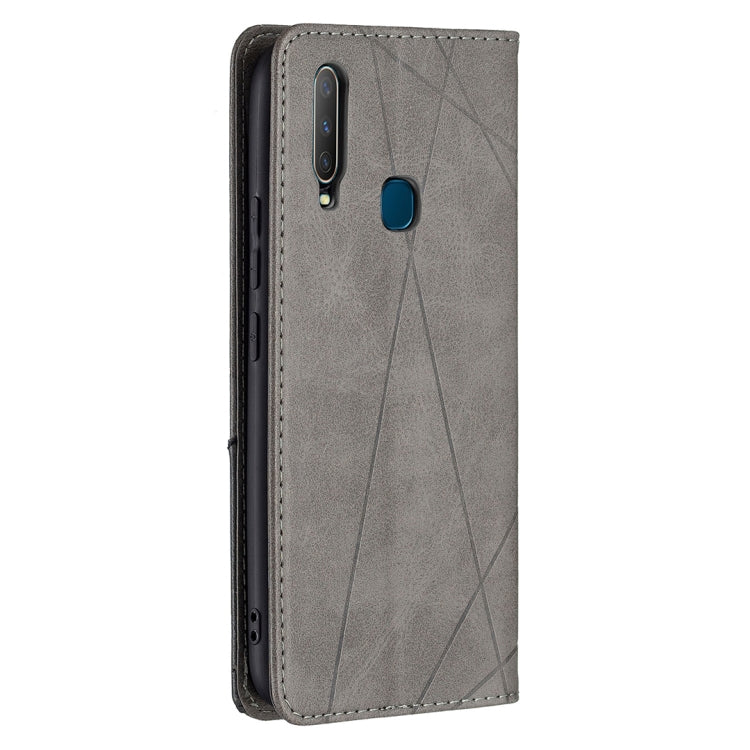 For vivo Y11/Y15/Y12/Y17 Rhombus Texture Horizontal Flip Magnetic Leather Case with Holder & Card Slots(Grey)