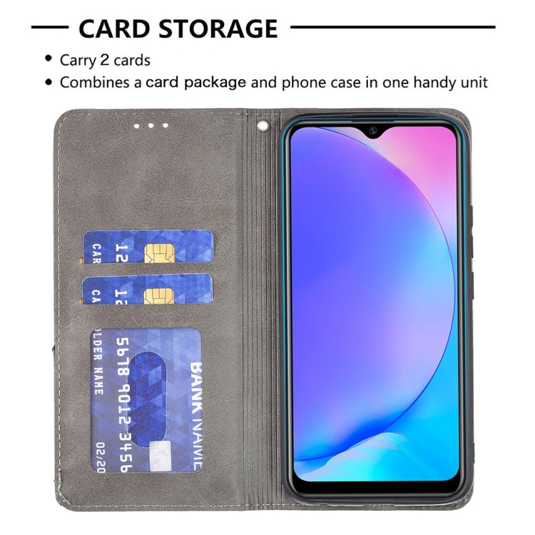For vivo Y11/Y15/Y12/Y17 Rhombus Texture Horizontal Flip Magnetic Leather Case with Holder & Card Slots(Grey)