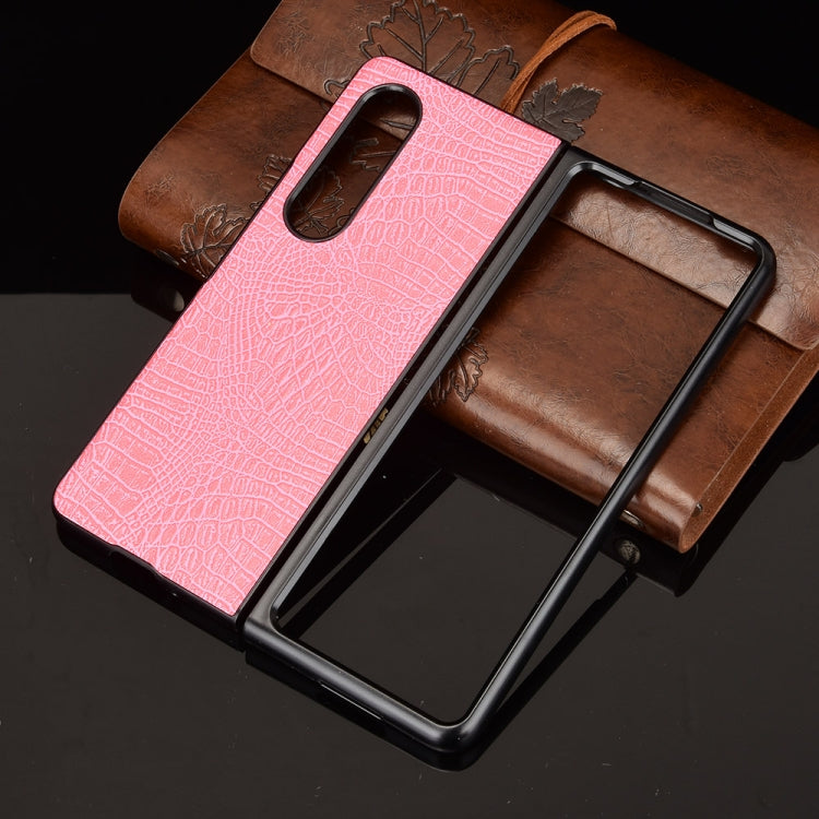 For Samsung Galaxy Z Fold3 5G Shockproof Crocodile Texture PC + PU Case(Pink)