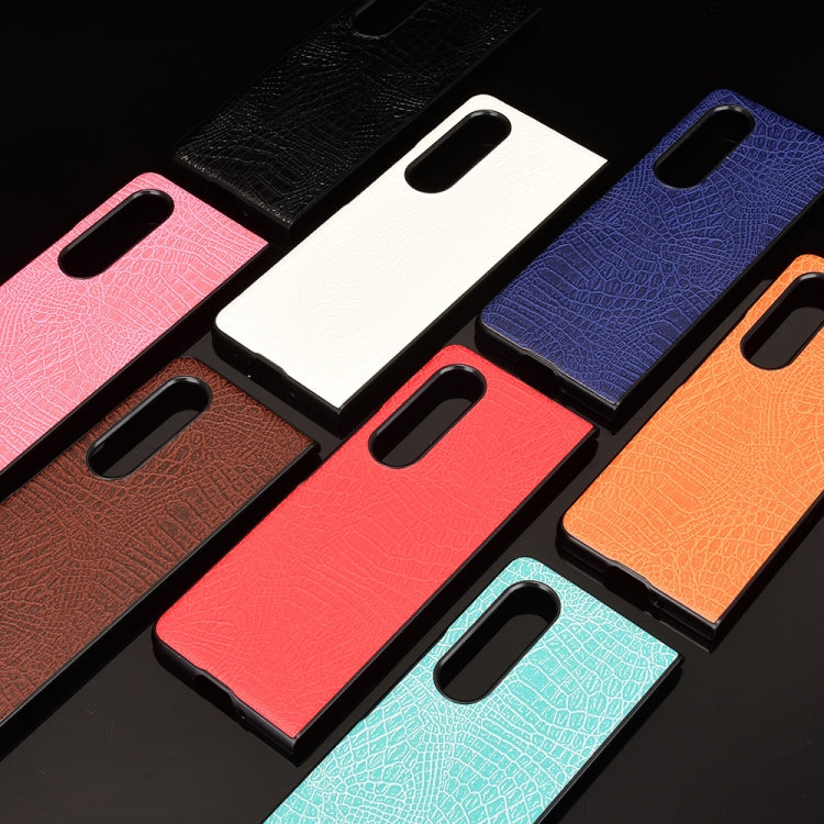 For Samsung Galaxy Z Fold3 5G Shockproof Crocodile Texture PC + PU Case(Pink)