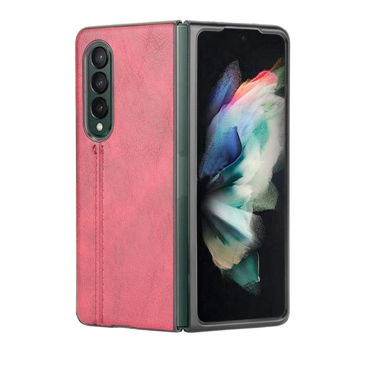 For Samsung Galaxy Z Fold3 5G Shockproof Sewing Cow Pattern Skin PC + PU + TPU Case(Red)