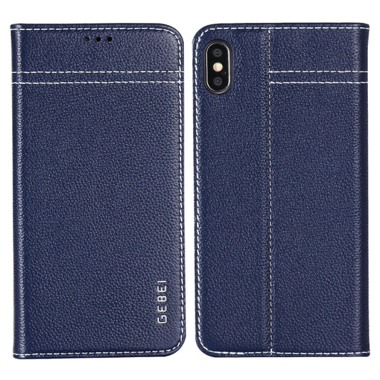 For iPhone XS / X GEBEI Top-grain Leather Horizontal Flip Protective Case with Holder & Card Slots(Blue) - free shipping - PMC Jewellery - Order now!