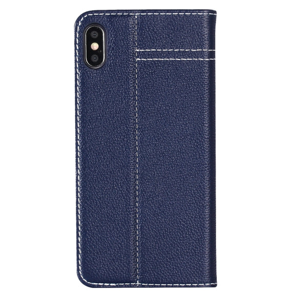 For iPhone XS / X GEBEI Top-grain Leather Horizontal Flip Protective Case with Holder & Card Slots(Blue)