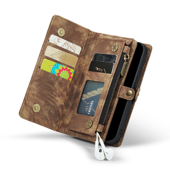 For iPhone 13 Pro Max CaseMe-008 Detachable Multifunctional Horizontal Flip Leather Case with Card Slot & Holder & Zipper Wallet & Photo Frame (Brown)