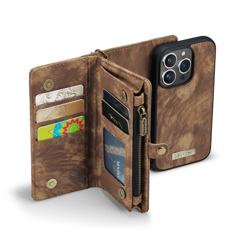 For iPhone 13 Pro Max CaseMe-008 Detachable Multifunctional Horizontal Flip Leather Case with Card Slot & Holder & Zipper Wallet & Photo Frame (Brown)