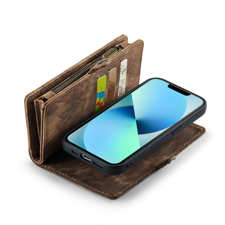 For iPhone 13 Pro Max CaseMe-008 Detachable Multifunctional Horizontal Flip Leather Case with Card Slot & Holder & Zipper Wallet & Photo Frame (Brown)