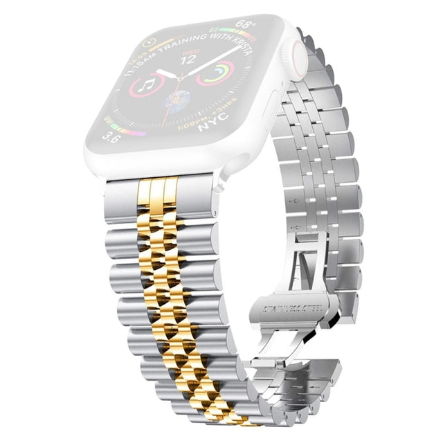 Women Five Beads Stainless Steel Watch Band Width: 20mm For Apple Watch Series 9&8&7 41mm / SE 3&SE 2&6&SE&5&4 40mm / 3&2&1 38mm(Silver + Gold)