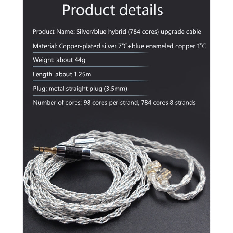 KZ 3.5mm Plug 784-core Blue Silver Mixed Braided Silver-plated Earphone Upgrade Cable For KZ ZS10 Pro / DQ6 / ASX, Cable Length: 1.2m(C Style) - free shipping - PMC Jewellery - Order now!