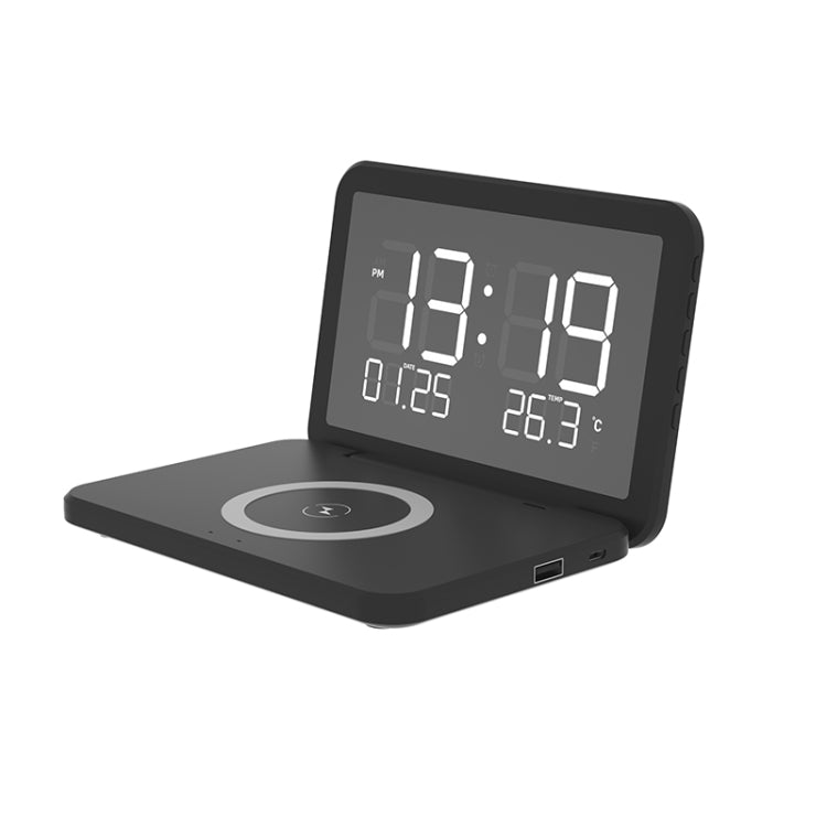 SY-118 15W Foldable Mirror Surface Perpetual Desk Calendar Clock Wireless Charger with Alarm Clock & Three-level Brightness Adjustable Function(Black) - Wireless Charger by PMC TechLife | Online Shopping South Africa | PMC TechLife