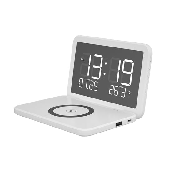 SY-118 15W Foldable Mirror Surface Perpetual Desk Calendar Clock Wireless Charger with Alarm Clock & Three-level Brightness Adjustable Function(White)
